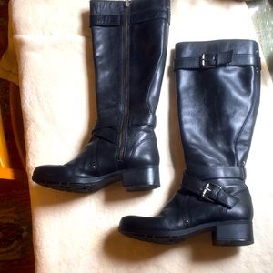 BLACK LEATHER UPPER BOOTS, SZ 6.5
